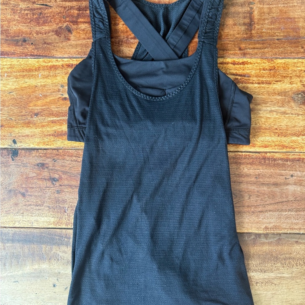 Lululemon Stash it Sports Bra Top Black Gold 4 EUC Luxtreme Mesh Open